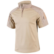 Men's Lightweight Polo Shirt Short Sleeve Tactical Camouflage Outdoor Shirt 4XL Khaki Breathable With Pockets