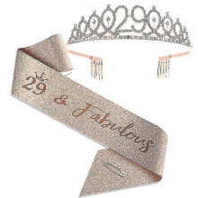 (As show, One size) Birthday Sash And Tiara Rose Gold Birthday Sash Crown 40 & Fabulous Shoulder Strap And Tiara For Women