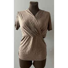 Short Sleeve Maternity Nursing Top - Soft Breastfeeding Blouse for Pregnancy & Postpartum Wear in Dark Grey, Size 2XL