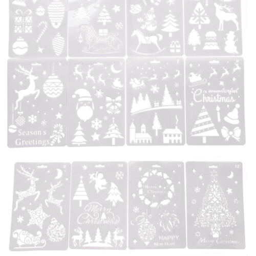 12 Pieces Christmas Stencils Reusable PET Templates for Kid