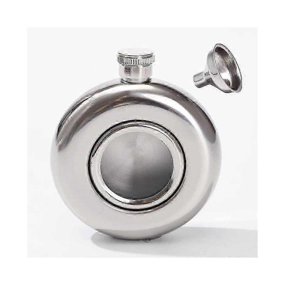 Kikidex (As Show, One Size) 5Oz Round Semi-Transparent Stainless Steel Hip Flask Wine Pot Portable Free Funnel Camping Flagons Alcohol