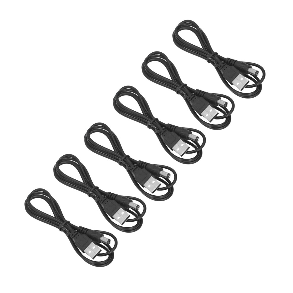 6Pcs 5V Usb To Dc 5.5X2.1mm Barrel Charging Cable Black 9311357519956