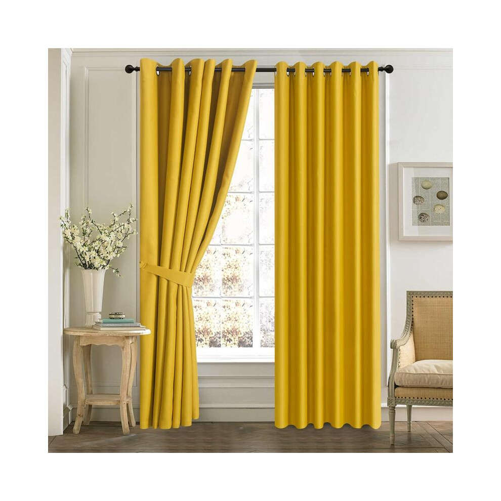 (Mustard, 46" width x 72" drop) Insulated Heavy Thick Blackout Curtains Eyelet Ring Top Pair Panel Curtain-image-OPC-PMPH2N7-NEW