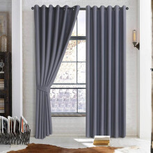 (Grey, 66" width x 72" drop) Insulated Heavy Thick Blackout Curtains Eyelet Ring Top Pair Panel Curtain