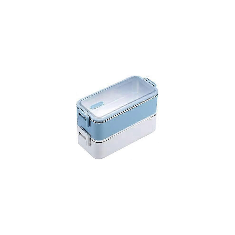1100ml Double Layer Stainless Steel Lunch Box, Microwave Safe Blue