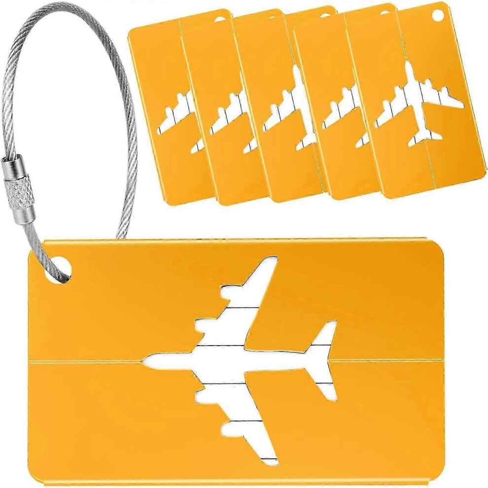 Luggage Tags Set Of 6, Aluminum Alloy Suitcase Id Tags, Travel Luggage Name Tags With Steel Buckle, Durable Baggage Handle Loops Gold