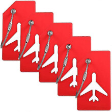 Silicone Luggage Tags Set of 5 Red, Name ID Card Tag, Travel Suitcase Label
