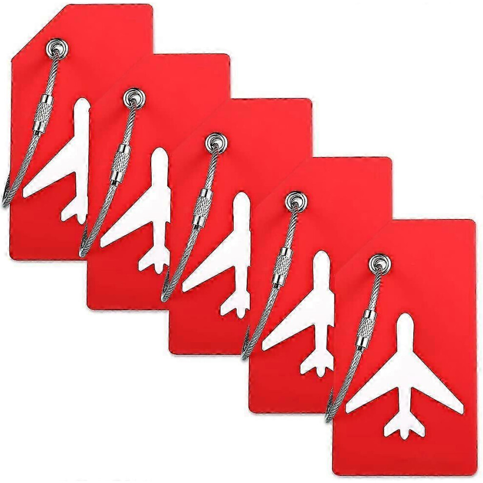 Silicone Luggage Tags Set Of 5 Name Id Card Tag, Travel Suitcase Label Red