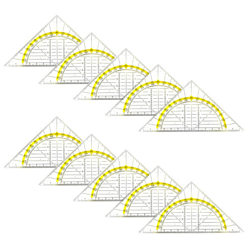 10Pcs Clear Set Square with 180 Degrees Protractors Geometry-A