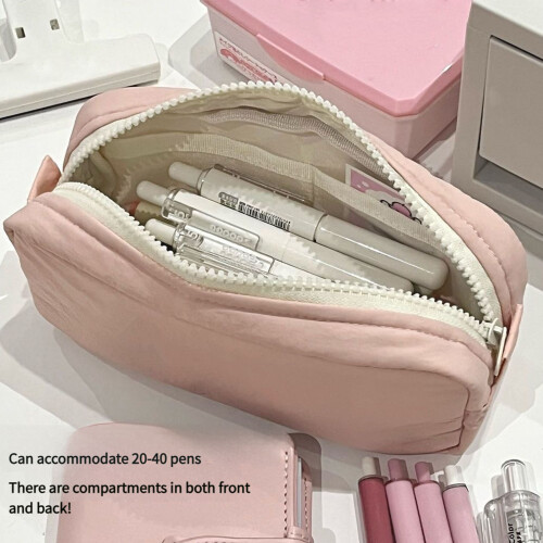 Roomy Fabric Pen Case Simple Aesthetic Style School  -Blue 1