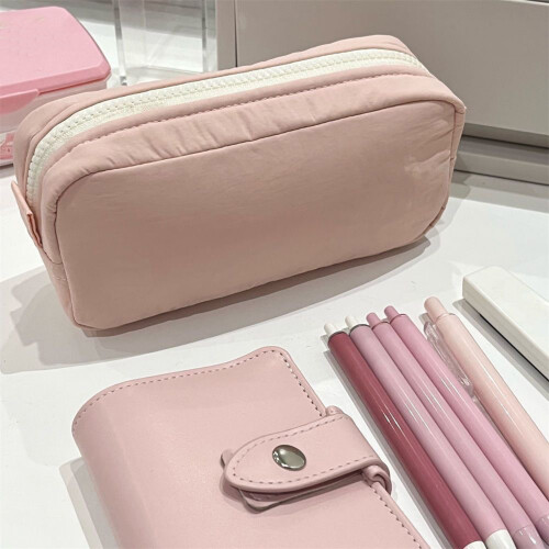 Roomy Fabric Pen Case Simple Aesthetic Style School  -Blue 2