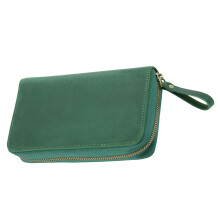 Genuine Cattlehide Pencil Case Natural Aging Finish-Dark green