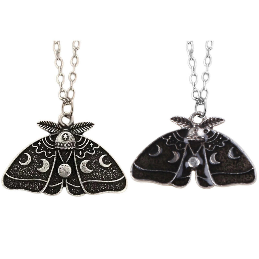 Kikidex (As Show, One Size) Metal Moon Phase Necklace Moth Pendant Necklaces Vintage Jewelry Chain Gifts
