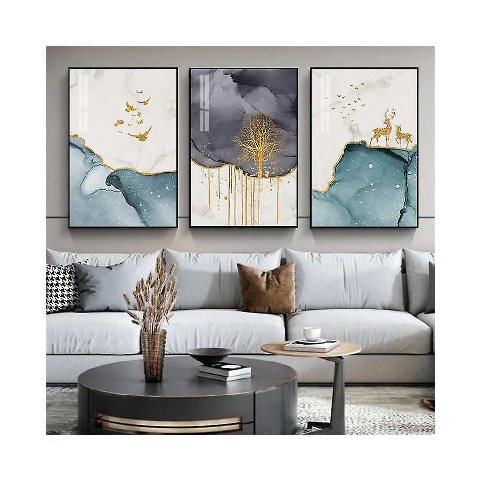 Kikidex (As Show, One Size) Decorative Poster Murals, Birds, Moose, Large Tree Marble Golden