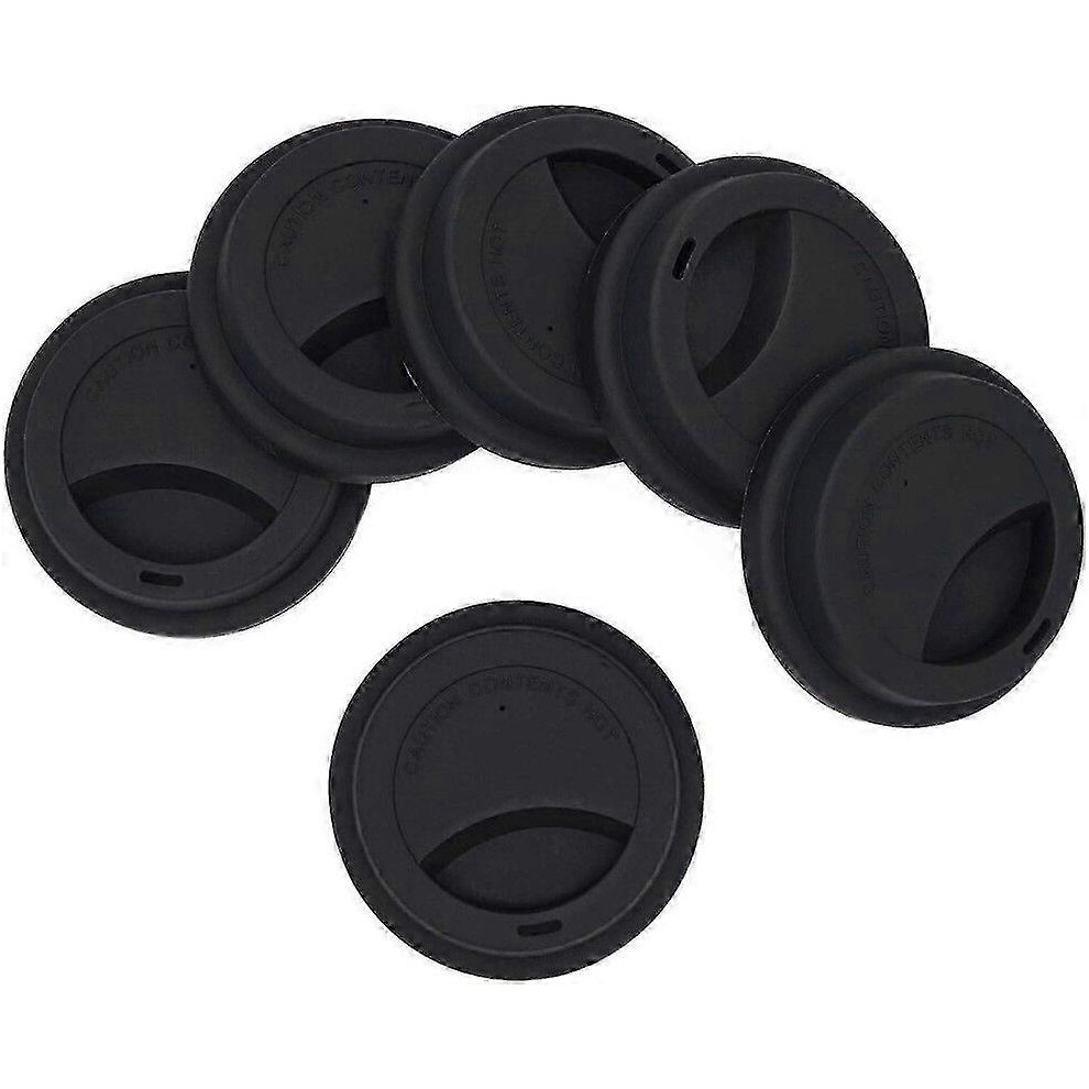 Kikidex (As Show, One Size) Silicone Drinking Lid Spill-Proof Cup Lids Reusable Coffee Mug Lids Coffee Cup Covers 6 Pcs - Black
