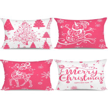 Miaikoe Ensemble de 4 Housses de Coussin de Noël 30x50cm, Décorations pour la Maison - Couleur Rose