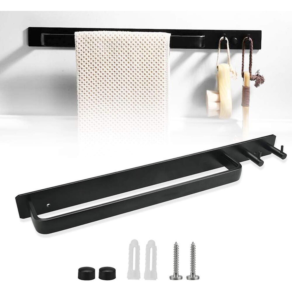 Kikidex (As Show, One Size) Wall-Mounted Aluminum Towel Holder With Hooks, Durable Towel Rack With Screws, Rustproof, 40Cm Length For Bathroom, Kitchen, Doors