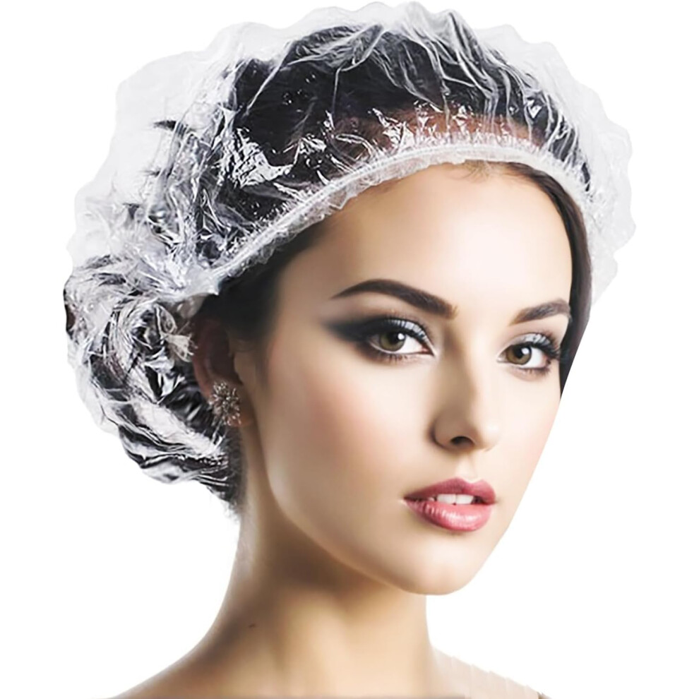 Shower Caps 50-Count Disposable Plastic, Waterproof Hair Cap For Women And Men, Spa Salon Travel, Hotel Use, Home Use