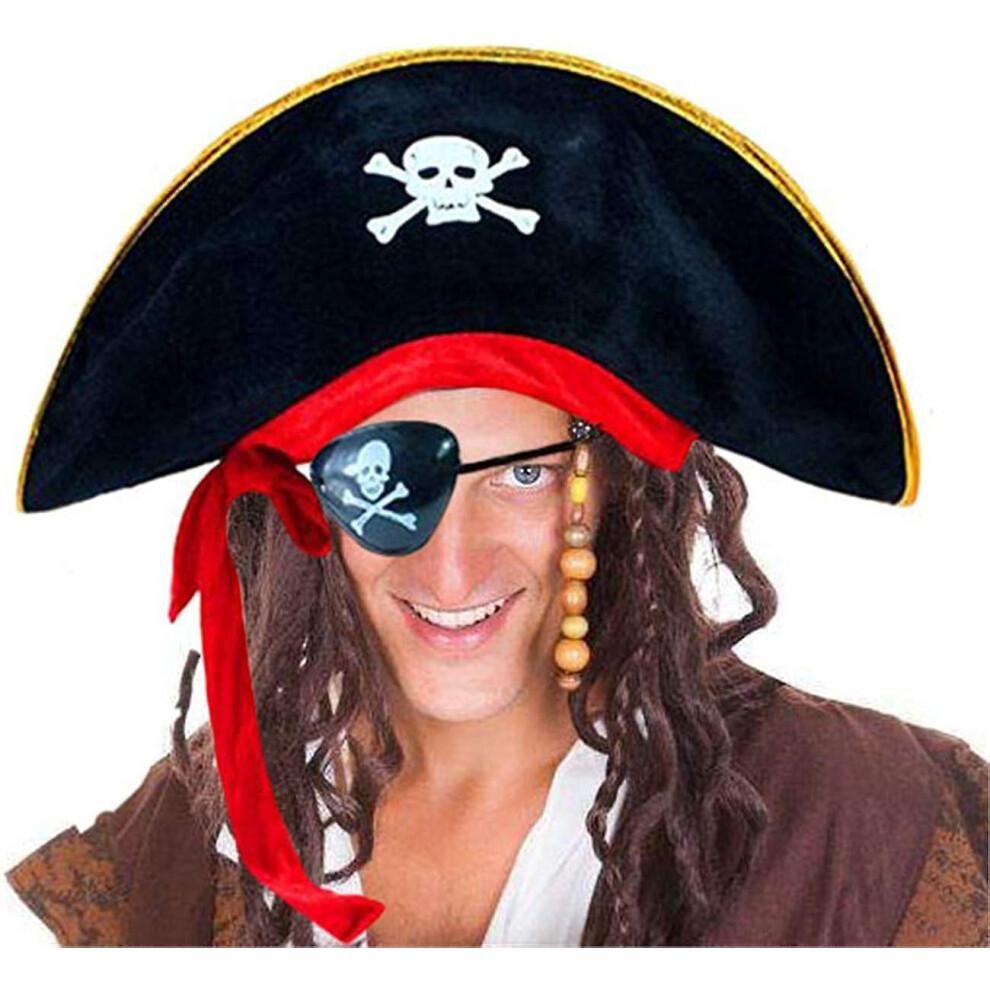 Kikidex (As Show, One Size) Pirate Hat Party Captain Costume Cap Halloween Masquerade Cosplay Accessories Props With Eye Patch