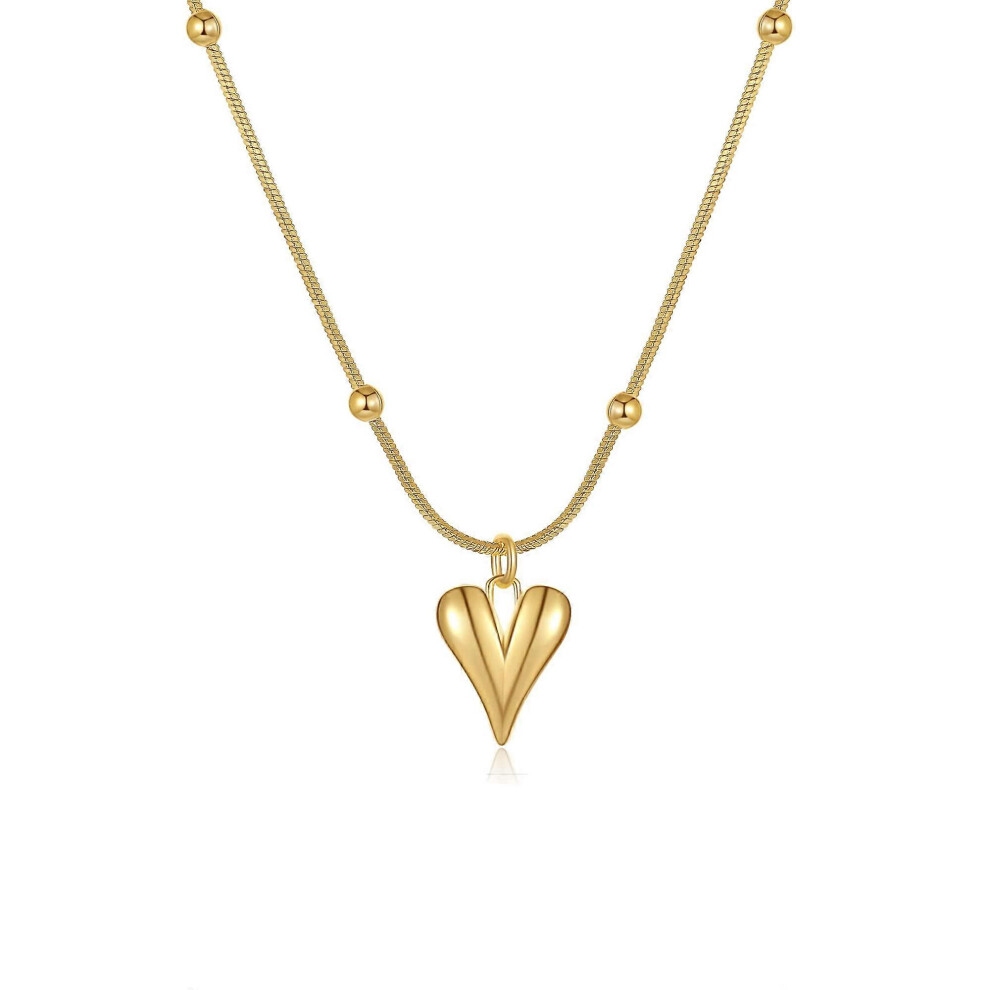 Kikidex (As Show, One Size) Cute Heart Necklace Petite Heart Charm Choker Necklace Cube Heart Charm Choker 14K Plated Beaded Chain Gold