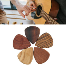 Set of 5 Wooden Guitar Picks with Grooves Non Slip Folk Handmade for Stage Use