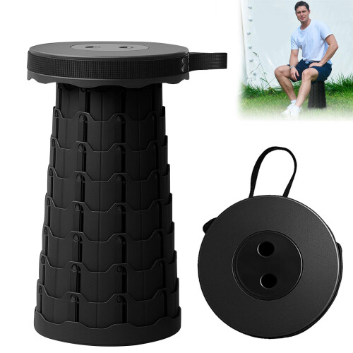 Footstool Telescopic Camping Stool Foldable Portable Mini Camping Stool Black With Carry Bag