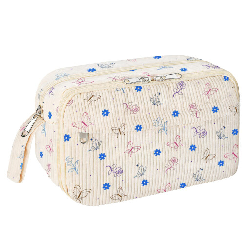 Multi Compartments Fabric Pencils Pouches-Butterfly Flowers
