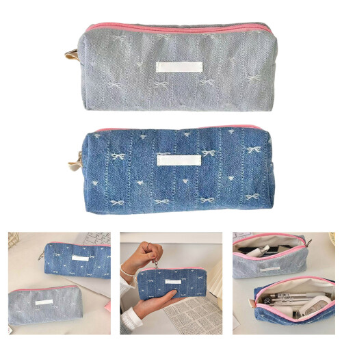 High Capacity Pencil Case Zippered Pen Pouches-Light blue 1
