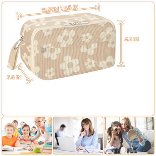 Multi Compartments Fabric Pencils Pouches-Butterfly Flowers 1