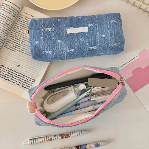 High Capacity Pencil Case Zippered Pen Pouches-Light blue 2