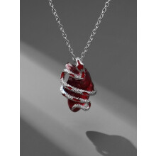 (Silver, one-size) Minimalist Causal Snake & Artificial Gemstone Design Pendant Necklace, Punk Style Necklace For Women & Men