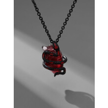 (Signal Black, one-size) Minimalist Causal Snake & Artificial Gemstone Design Pendant Necklace, Punk Style Necklace For Women & Men