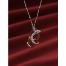 (Red, one-size) Minimalist Causal Snake & Artificial Gemstone Design Pendant Necklace, Punk Style Necklace For Women & Men