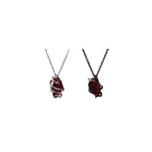 (Silver*1 pc+Signal Black*1 pc, one-size) Minimalist Causal Snake & Artificial Gemstone Design Pendant Necklace, Punk Style Necklace For Women & Men