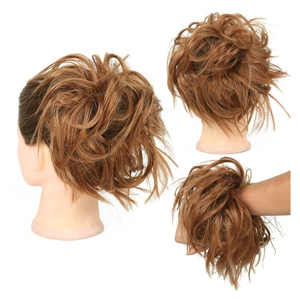 Unisex Hair Bun Extensions Thick Messy Bun Hairpiece, Synthetic Curly Wavy Ponytail With Elastic Band, Color Q17 30