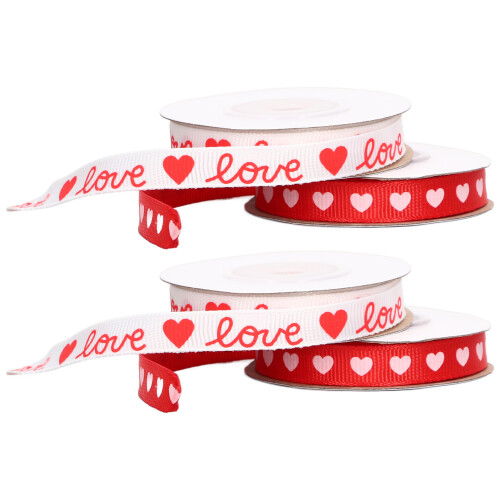 Heart Printed Fabric Ribbons 1cm Polyester Wedding Gift Packaging Rolls 1