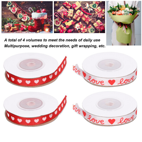 Heart Printed Fabric Ribbons 1cm Polyester Wedding Gift Packaging Rolls 2