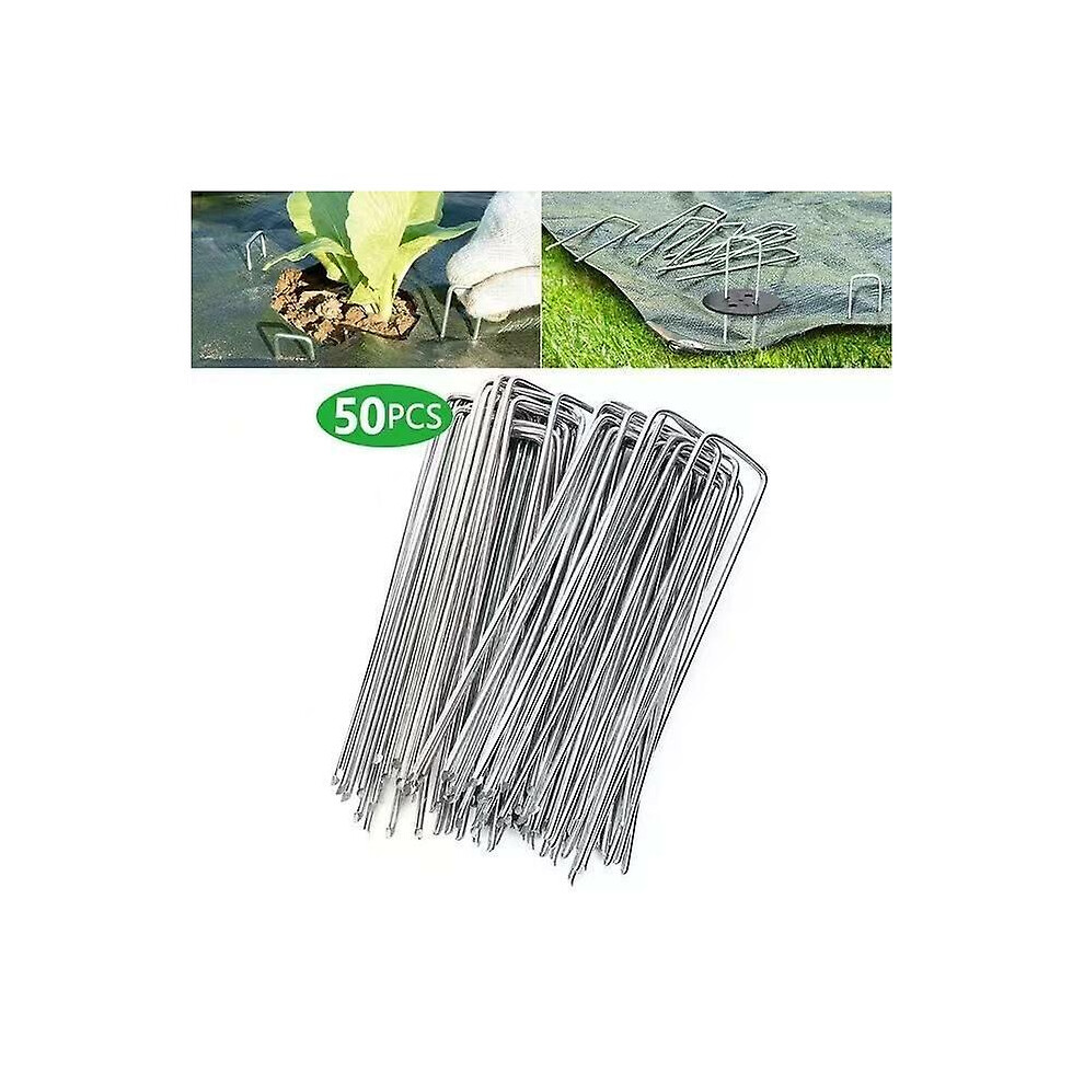 Kikidex (As Show, One Size) Set Of 50 Galvanized Steel Fixing Stakes For Anti-Weed Tarpaulin - 200X40mm - 2.5Mm