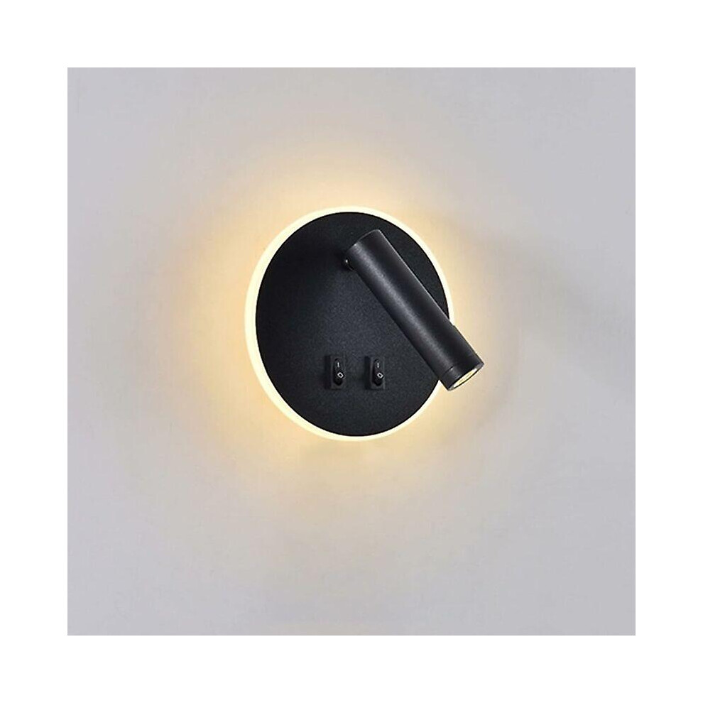 Kikidex (As Show, One Size) Led Wall Sconce, Bedside Reading Wall Light, 9W Led Wall Spotlight (3000K Warm White) Black (Round Shape) White,Black