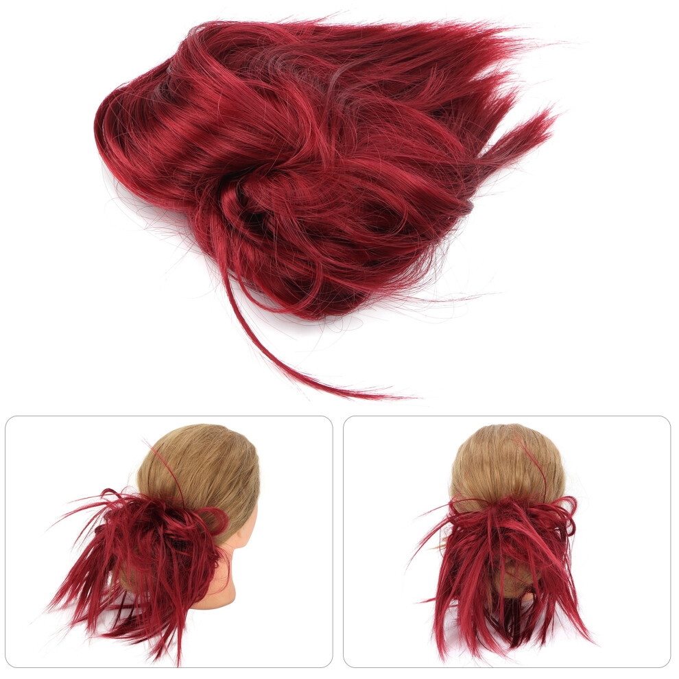 Unisex Red Messy Bun Hair Piece Thick Updo Scrunchies Extension - Burgundy Q17