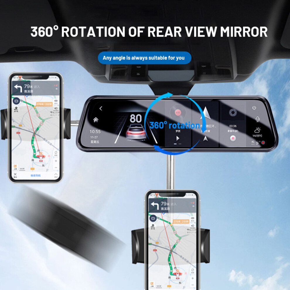 2Pcs 360 Rearview Mirror Phone Holder, Adjustable, Compact Black 3761357560612
