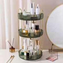 (Green) Rotating Makeup Organizer 3 Tier Makeup Storage Rack 360 Rotating Perfume Organizer Rack Multipurpose Vanity Storage Desk Organizer Space Sa