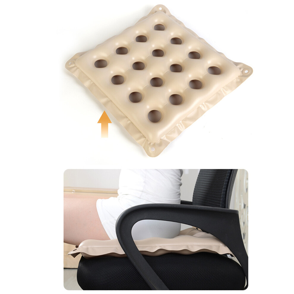 Beige Inflatable Donut Cushion Pvc 16-Hole Tetragonum Wheelchair Seat