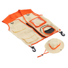Kinder Outdoor-Abenteuerweste und Hut Set, waschbar, Orange, für Kinder 100-140 cm