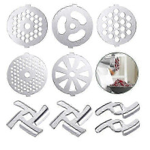 (As show, 6 pcs) #5 Stainless Steel Meat Grinder Chopper Cross Knife Perforated Plate 5mm/7mm Set