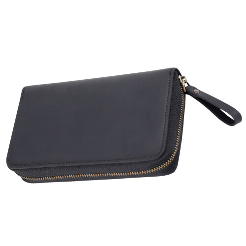 Traditional Troubled Leather Pen Bag Multiple Compartment-Black