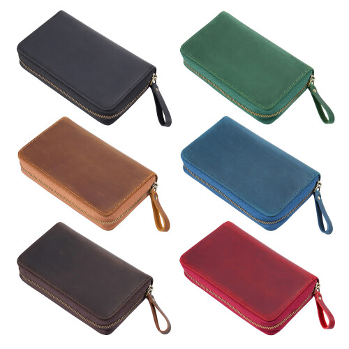 Traditional Troubled Leather Pen Bag Multiple Compartment-Black 1