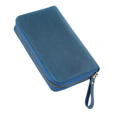 True Leather Multiple Compartment Pen Case Traditional-Pan blue