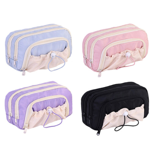 Drawstring  School Pouches  Multi Layer Organization  -Purple 2