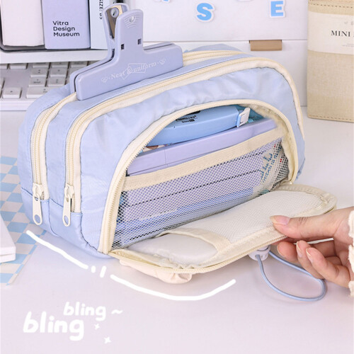 Drawstring  School Pouches  Multi Layer Organization  -Purple 1